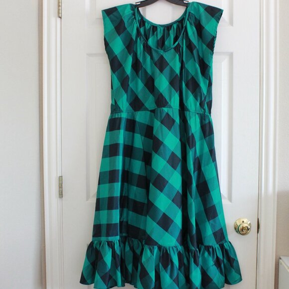 Vintage Coco of California Plaid Check Ruffle Midi Swing Dress Green Black - Picture 9 of 12